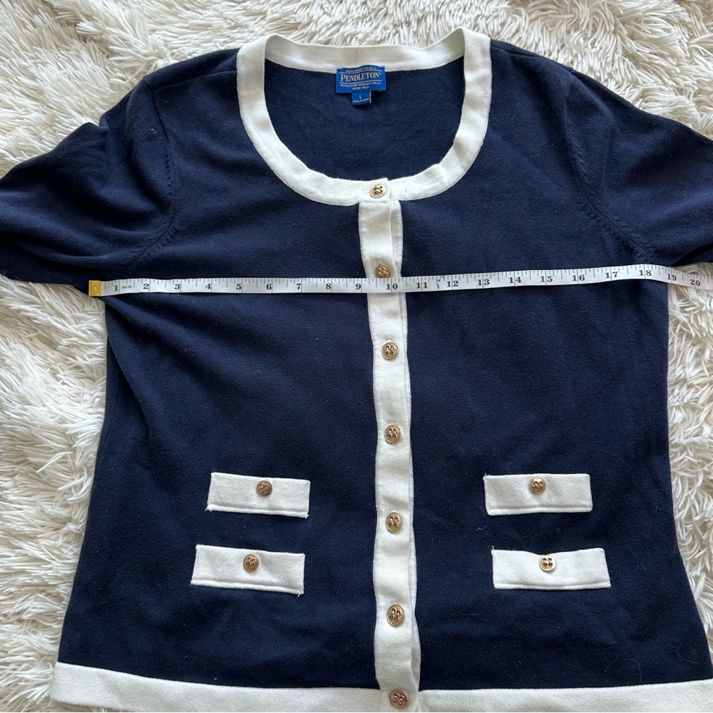 Pendleton Navy White Button Front Cardigan Size L… - image 7
